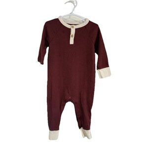 Cat Jack Baby Boys Girls Burgundy Ribbed Henley Footless Pajamas Sleepwear 12M